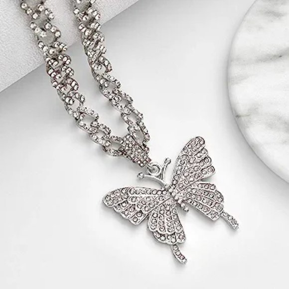 Zoestar Butterfly Choker Necklace Gorgeous Crystal Pendant Necklaces Sparkly - Picture 1 of 4